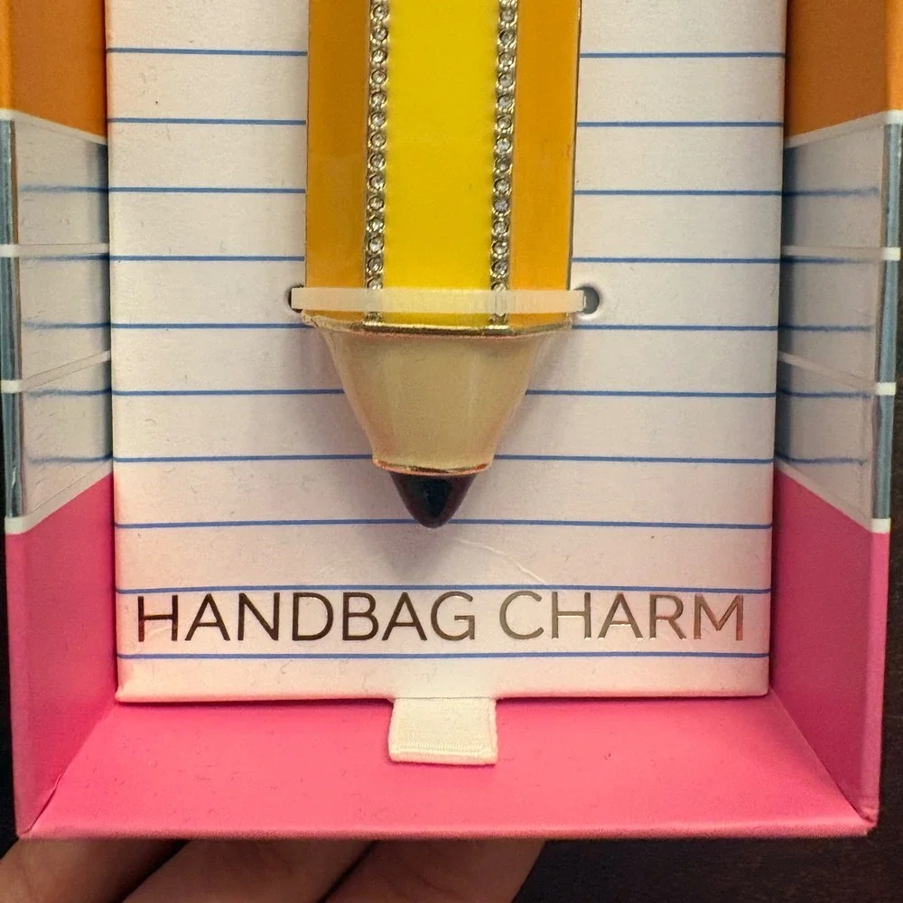 Pencil Handbag Charm Rhinestone Enamel Keychain Back to School Teacher Gift NIB
